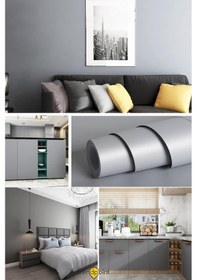 Resim Trendpoint Kendinden Yapışkanlı 60cm 500cm Mat Gri Duvar Kağıdı Mutfak Tezgah Dolap Masa Kaplama 