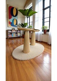 Resim Altın Renk Ahşap Mantar Sehpa 2 Li Set El Yapımı Yan Sehpa Takımı - Handmade Wooden Coffee Table Altın 