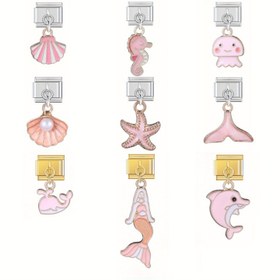 Resim 1 Set Paslanmaz Çelik Deniz Hayatı Tılsımları, Pembe Deniz Kabuğu Denizatı Ahtapot Yıldız Balığı Kuyruk Balina Deniz Kızı Pendentler, DIY Takı Yapım Seti Kolye Bileklik Yapımı İçin 