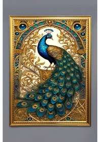 Resim Tavuskuşu Desenli Dijital Baskılı Kadife Kumaş Çerçeveli Tablo Tbl0082 