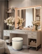 Resim Zerafet Silver Kaplama Luxery Puf- Beyaz Babyface Kumaş Pofuduk Oturma Pufu&makyaj Pufu&bench 