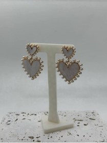 Resim İkili Kalp Plaka İncili Küpe Silver 