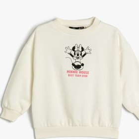 Resim Kız Bebek Minnie Mouse Sweatshirt Lisanslı Uzun Kollu Bisiklet Yaka Şardonlu Pamuklu 