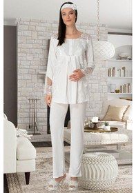 Resim Mecit Pijama Lohusasepeti 5355 Sandra Dantelli Yaka 4'lü Lohusa Seti 001 