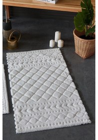 Resim Hcw Aztech Ekru %100 Pamuk Viskon 2 Parça Banyo Paspas Seti 40 60+60 100 Cm Ekru 