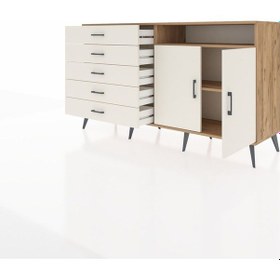 Resim Hyperion Konsol 2 Raflı 5 Çekmeceli 2 Kapaklı 176x44x99 Çam-aytaş Çam-aytaşı 