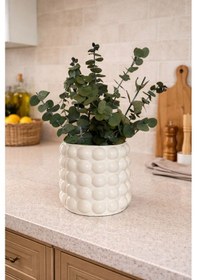 Resim Mevidecor Baloncuk Vazo 18 Cm Modern Dekoratif Seramik Vazo Mutfak, Salon Şık Tasarım Beyaz 