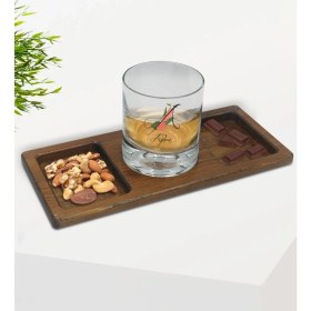 Resim BK Kişiye Özel Harf ve Isim Tasarımlı Viski Bardağı ve Doğal Masif Ahşap Dikdörtgen Sunum Tabağı Çerezlik Hediye Seti-5 