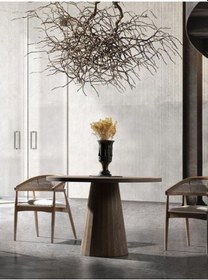 Resim Verona Meşe Ahşap Yemek Masası 100x100 Ceviz Ayak - Ceviz Üst 