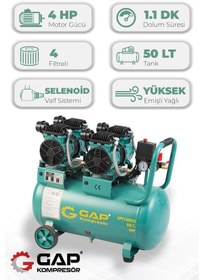 Resim Gap Kompresör Gpy 1500x2 Hava Kompresörü Yüksek Emişli Yağsız Teknoloji 50 L 