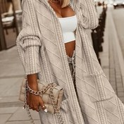 Resim Kadınlar için Cep Detaylı Bej Renkli, Yuvarlak Yaka, Uzun Kollu, Sonbahar/Kış Modası, Katmanlama Parçası, Kazak Hoodie 