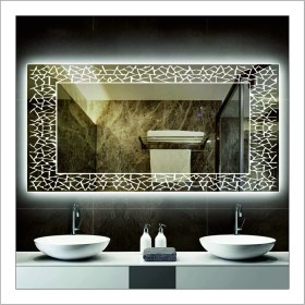 Resim Dnr-Mirror70x100 Cm Beyaz Ledli Tasarım Kumlamalı Banyo Aynası Makyaj Aynası Işıklı Ayna 