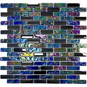 Resim MozaiKristaL Tüm yüzeyler için 15x48mm L. Siyah-Mavi Karışım, 30x30cm. Fileli Kristal Mozaik. (1 m2 Fiyatıdır) 
