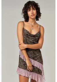 Resim Nature The Brand Leopar Desenli Asimetrik Kesim Mini Elbise Leopar 