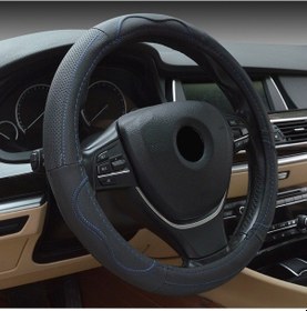 Resim Yystore Araba Direksiyon Aksesuarları Klasik Tarz Yüksek Kaliteli Deri Mavi Dikiş İpliği 