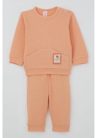 Resim Breeze Kız Bebek Pijama Takımı Omuzdan Patlı Çiçek Baskı Armalı 4 Ay-1 Yaş, Somon Somon 
