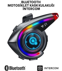 Resim Y21 Bluetooth Motosiklet Kask Kulaklığı Led Işıklı İntercom 