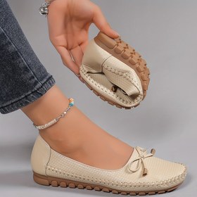 Resim Tek Renkli Fiyonklu Düz Kadın Ayakkabıları, Yumuşak Tabanlı Loaferlar, Günlük Hafif Rahat Moda Ayakkabılar 