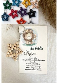 Resim 30 Adet Aslan Temalı Kişiye Özel Kartlı Ahşap Anahtarlık - Bebek 