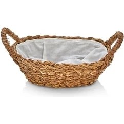 Resim Aesco El Yapımı Doğal Hasır Kulplu Çok Amaçlı Dekoratif Oval Sepet, Hasır Kulplu Ekmek Sepeti (27X18X8 Cm) 