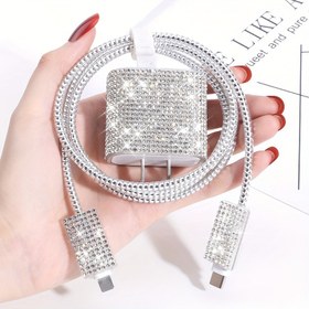 Resim 5'li Bling Şarj Kılıfı Seti iPhone 11/12/13/14 için, Parlak Elmas Stickerlar, Tel Düzenleyici, Kablo Koruyucu Dahil – TPU Malzeme, 20W Şarj Cihazı ile Uyumlu 