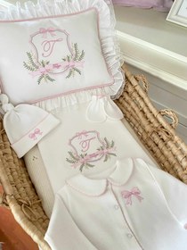 Resim Ribbon Harfli Organik Yenidoğan Seti - 4 Parça Set / Biyeli Battaniye & Knot Şapka / Pembe 