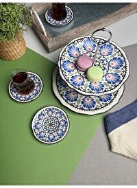 Resim Jamuor Roys Fulya Porselen Katlı Kurabiyelik Ve 6'lı Çay Tabağı 12 CM 