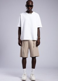 Resim Beli Lastikli Keten Şort 