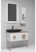 Resim Zürih 100 Cm Antrasit Lavabolu Banyo Dolabi - Beyaz / Kayin Çok Renkli 