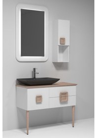 Resim Zürih 100 Cm Antrasit Lavabolu Banyo Dolabi - Beyaz / Kayin Çok Renkli 