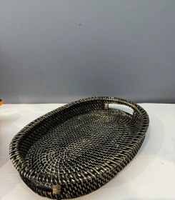 Resim Dekoratif Polyester Hasır Tepsi Gold Eskitme 