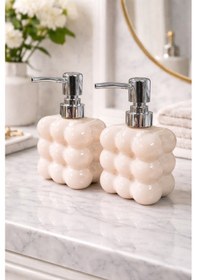 Resim Makri Home 2 Adet Bubble Cam Sıvı Sabunluk, 300 Ml + 300 Ml - Krem, 9,5x6,5x15 Cm 