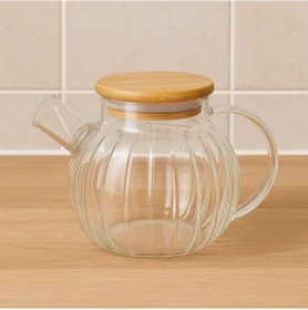 Resim Dekorasyaa Isıya Dayanıklı Süzgeçli Cam Bambu Demlik 1000ml Cam 