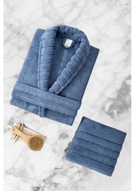 Resim Aqualoom Lüx Erkek Bornoz Ve Havlu Seti %100 Pamuklu Mavi L-xl Diğer 