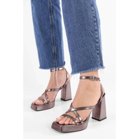 Resim Shoeberry Kadın Brianna Platin Kırışık Platform Topuklu Ayakkabı 