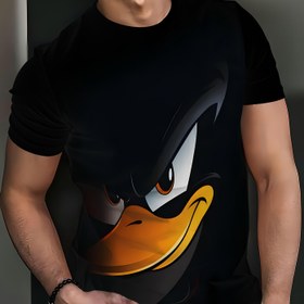 Resim Erkekler için 3D Baskılı Karikatür Ördek Grafikli Tişört - Canlı Turuncu & Beyaz Tasarımlı Siyah Günlük Kısa Kollu Yazlık Tee, Açık Hava Aktiviteleri İçin Hafif Yuvarlak Yaka Üst, Ördek T-Shirt, Her Gün Moda, Eğlenceli Tasarım, Yumuşak Malzeme, Moda Tutkunları, Sokak Giyimi Stili, Rahat Kalıp, Sokak Stili Severler 