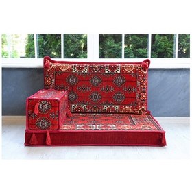 Resim Şark Köşesi Takımı , 95 cm Yer Minderi Takımı (Sünger Dahil) Kırmızı Buhara Modeli (3 Parça) 
