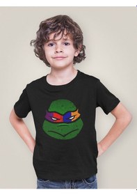 Resim Sevbano Unisex Ninja Kaplumbağalar Baskılı Çizgi Film Çocuk Tişört Siyah 