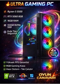 Resim Apphirex Rise X55 Ryzen 5 5500 16GB RAM 512GB M2 SSD RTX5060 GDDR7 Masaüstü Oyuncu Bilgisayarı Hazır Sistem 