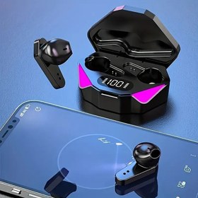 Resim LED Ekran ve Type-C Şarj Kılıfı - Mavi Işık Göstergesi ile Şık Siyah Tasarım, Seyahat, İş, Oyun, Koşu, Fitness ve Müzik Tutkunları için Mükemmel, Taşınabilir Şarj Kutusu|Şık Siyah Kılıf|Type-C Şarj Özelliği, Kulaklık Kulaklıklar 