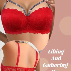 Resim Kadınlar için kırmızı seksi dantel sütyen, büyük beden, düşmeyen, rahat ve çok yönlü, ayarlanabilir askılı 
