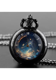 Resim Siyah Gökyüzü Temalı Bohem Köstekli Saat Kolye Siyah 