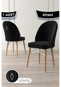 Resim Canisa Ritim Serisi 1 Adet Siyah Sandalye 1.sınıf Babyface Ithal Kumaş Doğal Ahşap Ayak Gümüş Halkalı Sandalye Siyah Ayaklar Doğal Ahşap 