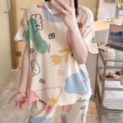 Resim Kadınlar için Baskılı Kısa Kollu Yediverimli Pijama Pantolonlu Ev Giyim Takımı 