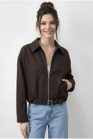 Resim Bianco Lucci Kadın Oversize Kemer Detaylı Fermuarlı Astarlı Denim Bomber Ceket 2917 60286040 