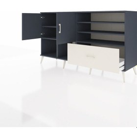 Resim Kronos Konsol 7 Raflı Tek Çekmeceli 2 Kapaklı 176x59x99 Antrasit- Antrasit-antrasit/aytaşı 