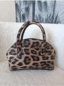 Resim Glemix Safir Leopar Kahve Mini Kadın El Ve Omuz Çantası Kahverengi 
