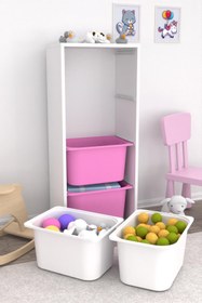 Resim Cara 4 Derin Sepetli Çok Amaçlı Oyuncak Dolabı Pembe Beyaz 