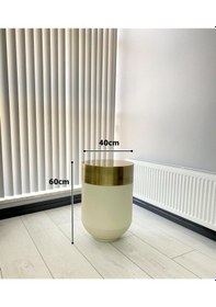 Resim evdeniste Dekoratif Eskitme Darbuka Beyaz Sehpa 60cm 