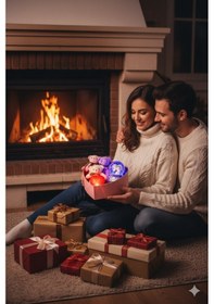 Resim Sevgililer Günü Romantik Aşk Kutusu Işıklı Mor Kar Küresi 3'lü Peluş Ayıcık Işıklı Kalp Hediye Seti Çok Renkli 